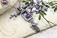 Vintage Assemblage Watch Case Necklace, Lavender Pearl Shadowbox Necklace, Rose and Pearl Collage Necklace, Boho Watc...