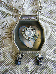 Vintage Elgin Altered Art Watch Case Pendant with Paua Shell & Rhinestones