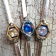 UpCycled Bracelet -:- Vintage Watch Case with Gemstones - Vintage Faux Metallic Leather Band - Unique Gift for Wife -...