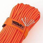 TITAN SurvivorCord | SAFETY-ORANGE | 100 Foot Hank | Military 550 Paracord (3/16" Diameter) + Fishing Line + Waxed Ju...