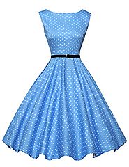 GRACE KARIN Crew Neck Tea Dresses Fit and Flare Style Size M F-1