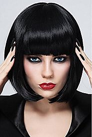Short Bob Wigs Black Wig for Women with Bangs Straight Synthetic