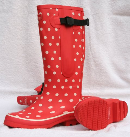 red wide calf wellies