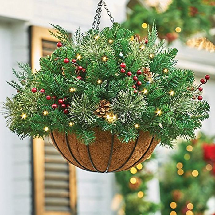 Lighted Christmas Hanging Baskets with Lights for Outdoor or Indoor Use ...