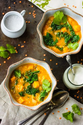 Curried Red Lentil, Kale, + Sweet Potato Soup